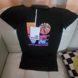 Love Moschino Black Tee with Neon Sunset Graphic